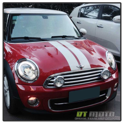 BMW Mini 2007-2013 R55 & R56 Black LED Light Bar DRL R8 Projector Headlights - Picture 4 of 7