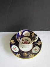 Antique Old Paris Blue Footed Teacup & Saucer Hand Painted Gold Gilt Pink Roses