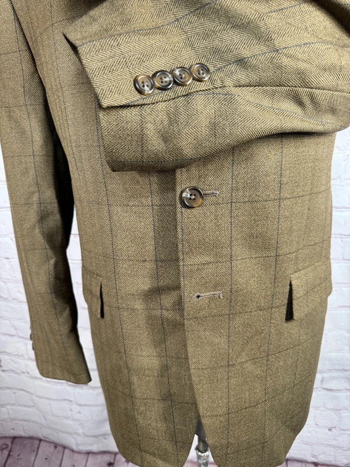 RALPH LAUREN Hombres Marrón Ventana-Panel Cuadros Traje Abrigo Deportivo Blazer Chaqueta TALLA 40S Foto 4 de 4