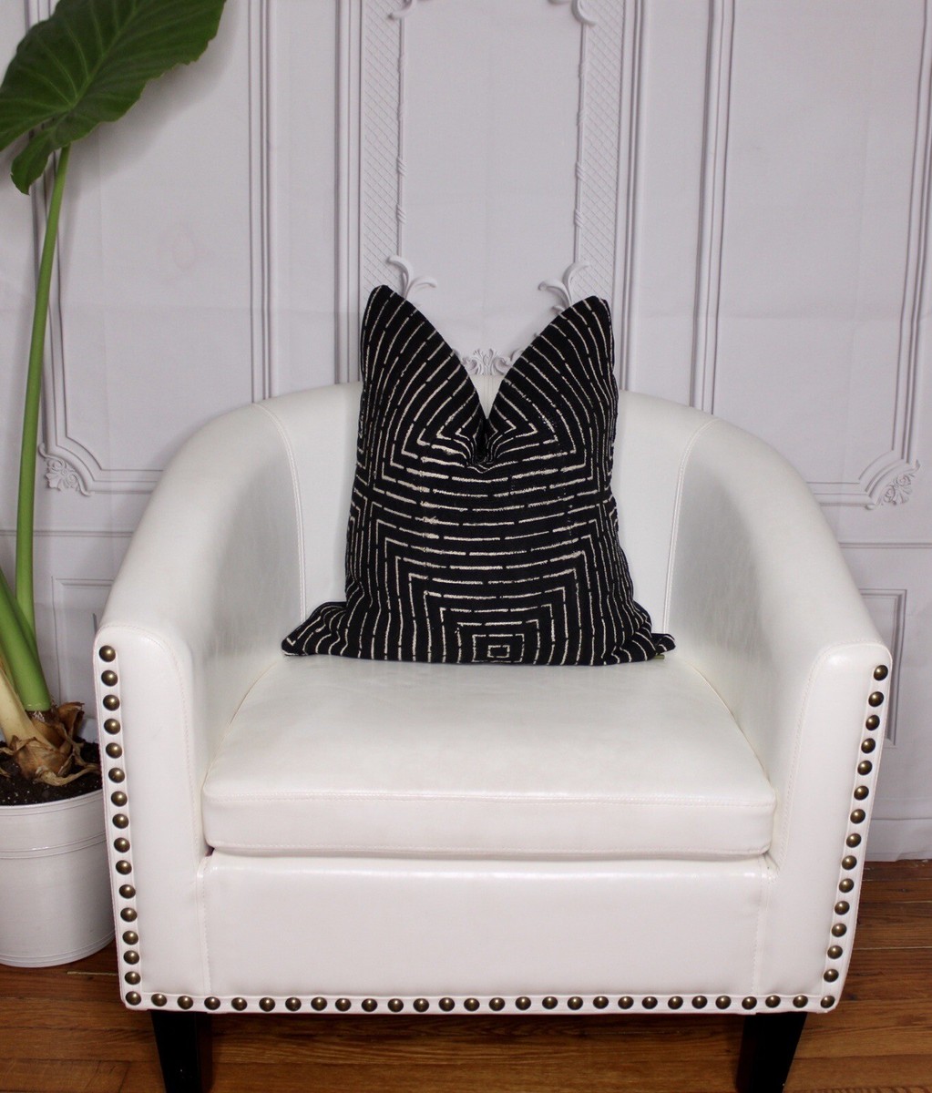 Living Room Mud Cloth Chair Black White Mudcloth Pouf Ottoman