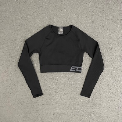 ECHT Top Womens Medium Black Comfort Long Sleeve Crop Gym Activewear Mom