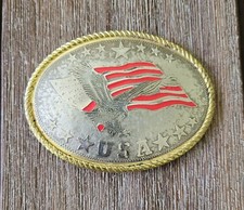 Vintage Bald Eagle American Flag USA Belt Buckle