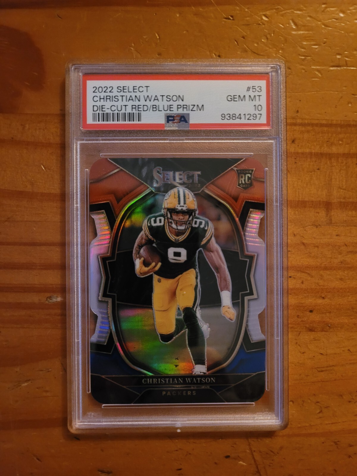 2022 Select #53 Christian Watson Rookie Diecut Red/Blue Prizm PSA 10 Gem Mint