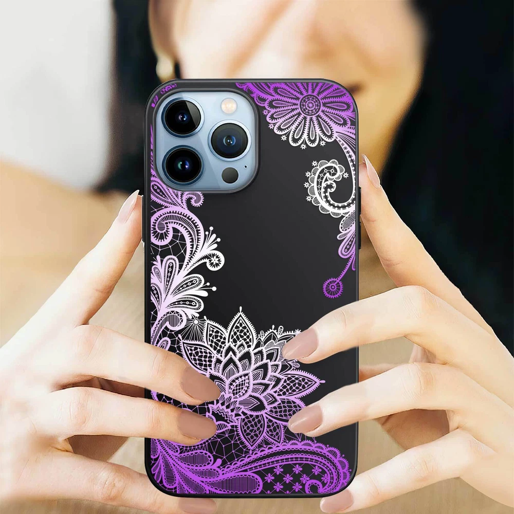 Phone Case For Apple iPhone 14 Pro Max 13 12 15 Flower Lace Protective TPU Cover