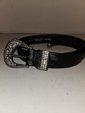 Chicos Womens Tooled Belt Black with Rhinestones Medium Gala Trouser 33-35