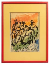 Vintage 1969 Haiti Voodoo Watercolor, Signed MOMO HAITI '69