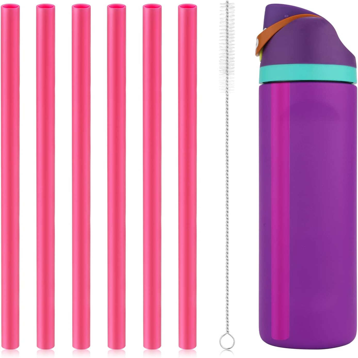 6Pcs Reusable Plastic Straws for Owala Freesip 24Oz 32Oz with Cleaning Brush