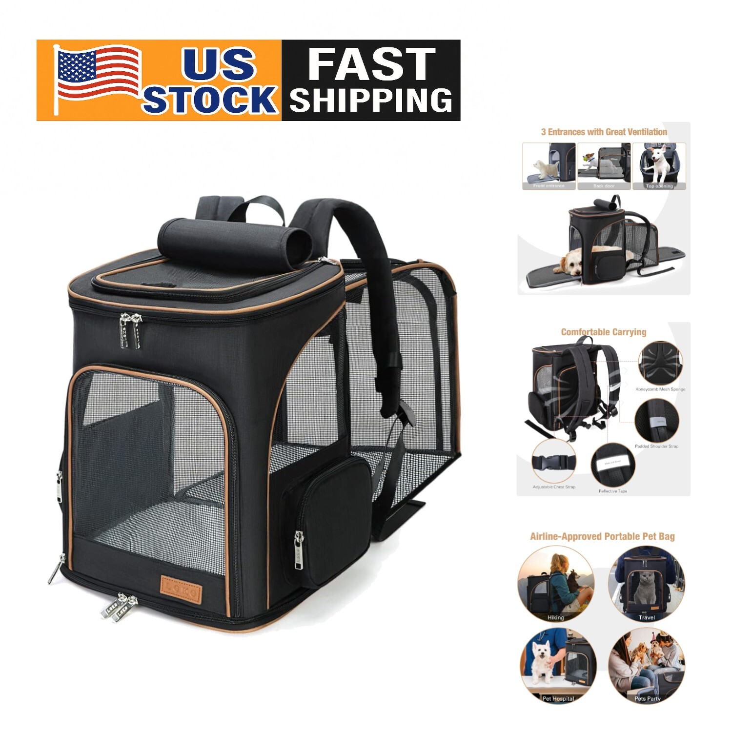 Collapsible Pet Backpack Carrier with Breathable Mesh for Cats and Dogs - Ideal for Travel