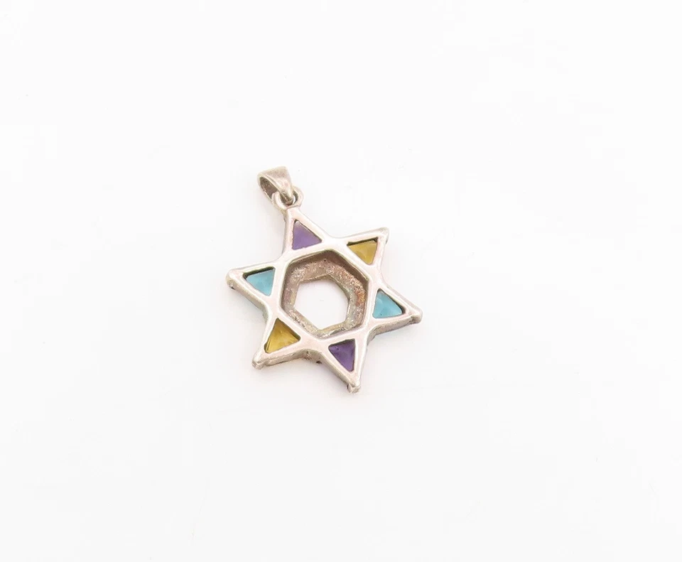 Colgante de plata de ley 925 vintage con múltiples piedras preciosas estrella de David encanto PT25294 Foto 4 de 4