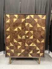 Gallery Direct Tate Geometric Wood Inlay Bar Cabinet in Brown and Gold, RRP828