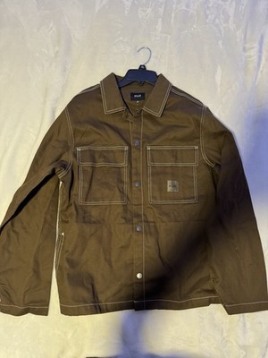 NWT Men s Huf Brown Snap Long Sleeve Denim Size Large Jacket