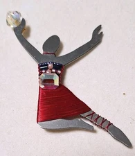 LIZTECH  Ballerina Ballet Dancer Brooch Beaded Red Wire Wrap Signed Dated 1996