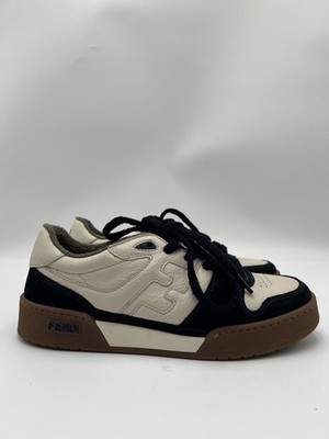 Fendi Men's Match Leather FF-Logo Low-Top Lace Up Sneakers Color Cream Size 39