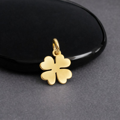 Gold Four Leaf Clover Charm - Tiny Shamrock Pendant Jewelry - 8mm