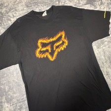 Vtg Fox Racing Shirt Mens Xl Black Flame Head Logo Motocross Y2k Fire Motorsport