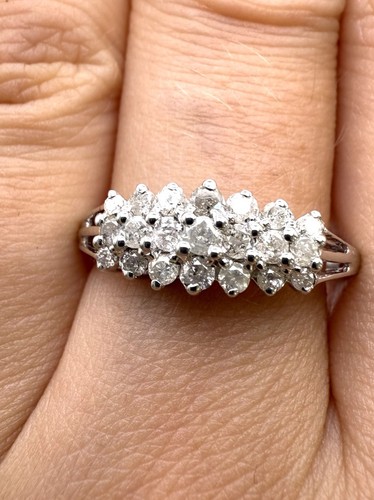 9ct White Gold Diamond Ring White Gold Real Natural Diamond Cluster Ring For Her - Picture 14 of 24