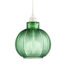 Designer Ribbed Leaf Themed Forest Emerald Green Glass Pendant Lighting Shade...