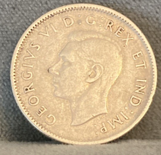 Canada Silver 1942, 25 Cent Coin George VI Caribou Circulated Uncertified