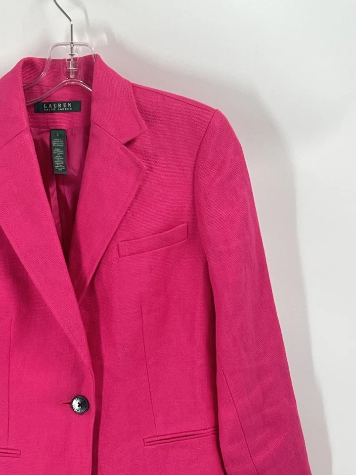 Ralph Lauren 粉色亚麻结构西装外套 尺寸 4 Country Club Preppy — 第 2/4 张图片
