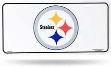 Pittsburgh Steelers Metal Auto Tag License Plate, Logo White Design, 12x6 Inch