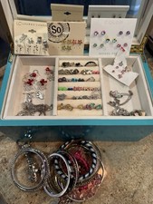 Large Mixed Costume Jewelry Lot Earrings Bracelets Necklaces Rings  Jewelry Box
