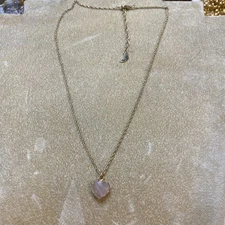 LUNA NORTE Heart Pink Rose Quartz Conversation Hold Tone Chain Necklace Pendent