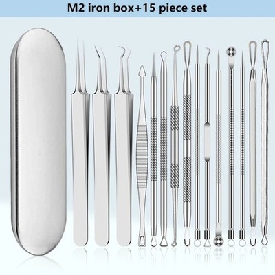 15PCS Acne Blackhead Remover Kit Pimple Popper Comedone Extractor Tool Set