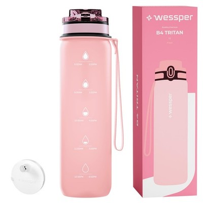 Trinkflasche 1L Tritan Rosa Wessper B4 Wasserflasche mit Filter BPA Frei