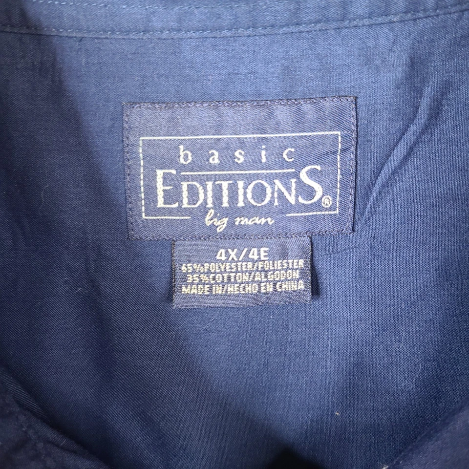 Basic Editions Shirt Mens Big Man 4X Blue Short Sleeve Button Up Navy Poly Blend - Image 3 of 4