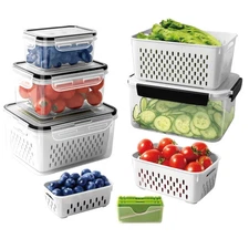 4 PCS Fruit storage Containers for Fridge with Removable Colander and Chopper