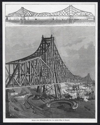 1890 railway bridge Brücke Hudson New York USA Amerika Holzstich woodcut