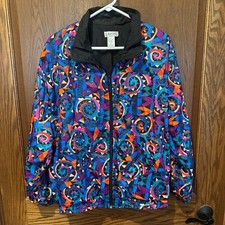LAVON by Cheerful Corp Womens 90s Abstract Print Track Jacket Windbreaker Size L