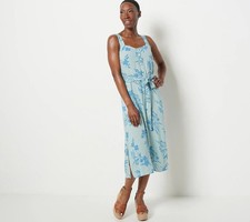 Candace Cameron Bure Petite Printed Midi Dress w/ Belt - Sage (sz PL) A480587