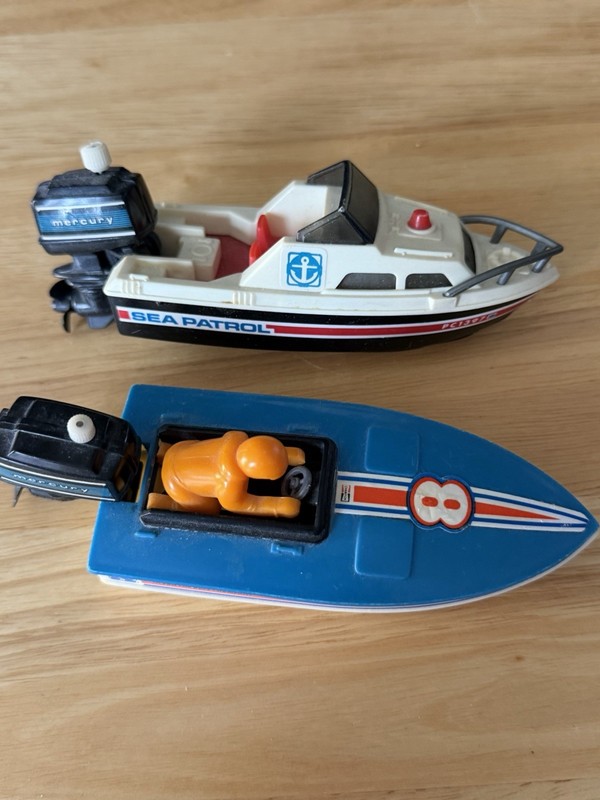 Vintage 1978 Tomy Sea Patrol Mercury Boats No Cracks Both Motors Working Correct