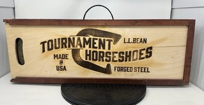L.L.Bean Tournament Horseshoes set wooden box forged steel USA Pre-owned