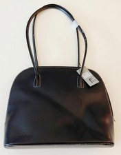 Fiore Women's Bag Black with Contrast Cream Stitches and Shoulder Straps 