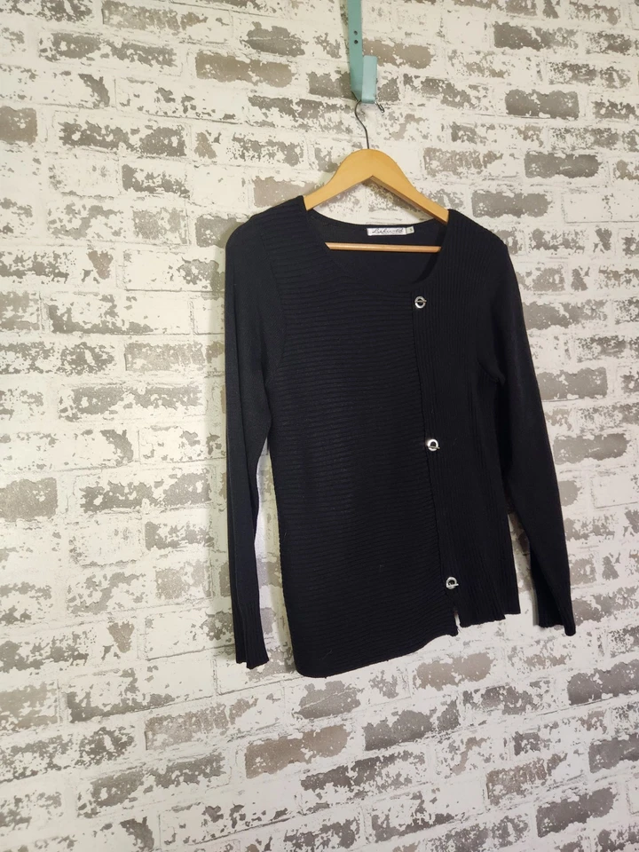 Lulu B Ribbed Sweater Size Small Black Decorative Buttons Embellished Career - Image 2 of 4