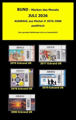 (26/07) BUND JULI 2026 Mi-# 3976, 3977, 3978, 3979, 3980 postfrisch (Auswahl)
