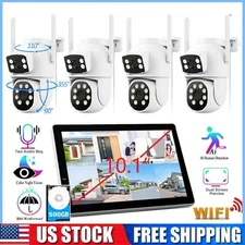 CAMCAMP Wireless Security Camera System with 10.1" Monitor+4pcs 2K Dual Lens Cam