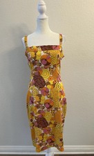 Vintage 2004 Dolce & Gabbana Psychedelic Floral Print Silk Fitted Midi Dress 42