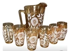 Vintage Jeannette Marigold Iridescent Carnival Glass Pitcher and 6 Tumbler Set