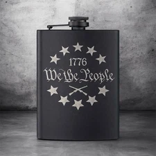 We The People 1776- Laser Engraved Black Stainless Flask 8oz