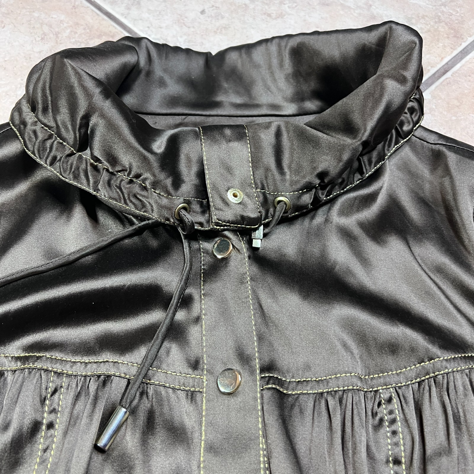 Cache Brown Silk Jacket Drawstring Utility Button… - image 3