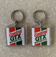 1970-80s Era Castrol GTX Motor Oil TWO keychain set Auto Racing Standard Vintage