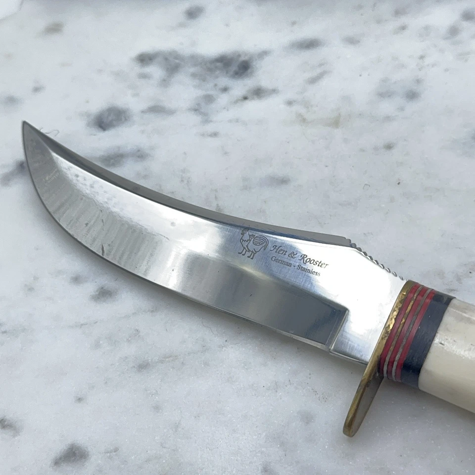 Hen & Rooster Stag Bowie Fixed Blade Hunting Knife W/ Original Leather Sheath - Image 2 of 4