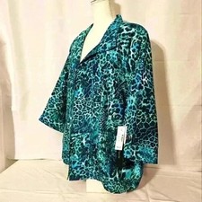Added Dimensions Womens Top Jacket Colorful Blue Black Animal Print
