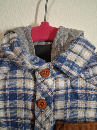 Boys Rock 2 Piece Outfit Denim Hoodie Casual Grunge Fox Plaid Size 12 Months - Picture 5 of 12