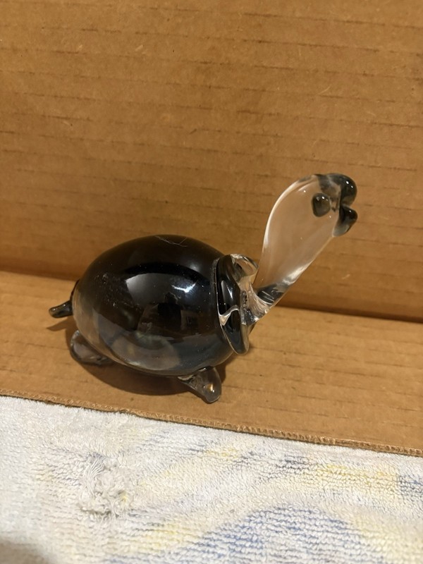 Vintage Murano Style Art Glass Turtle Latticino Ribbon Hand Blown 5.5” Figurine