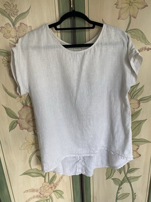 Terzo Millennio linen button back top boxy lagenlook costal  Sand women's size S