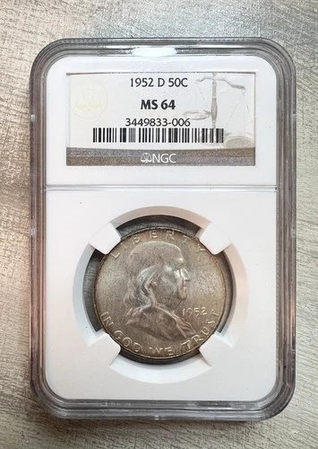1952-D Franklin Half Dollar NGC MS64 Silver 90% 50c $1 NR!